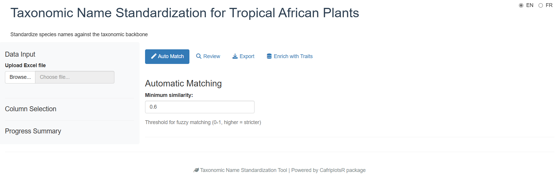 Vue initiale de l’application