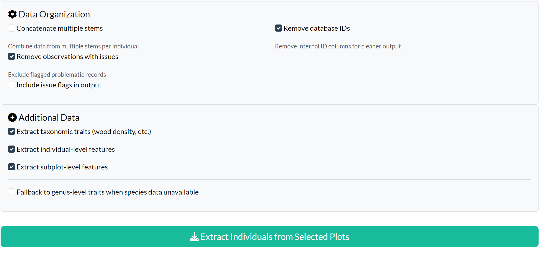 Options de données additionnelles