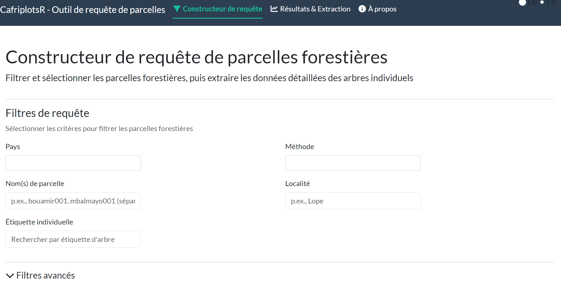 Vue initiale de l’application