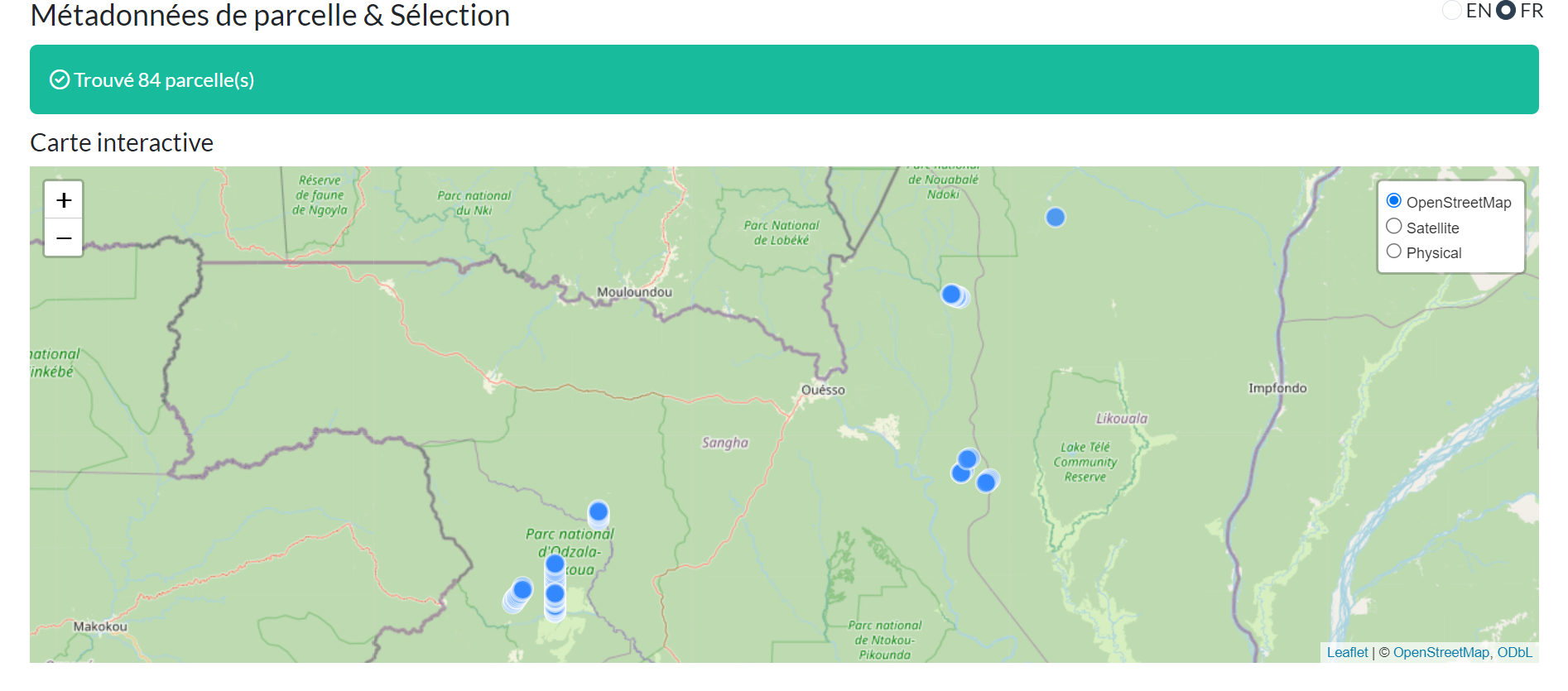 Carte interactive avec marqueurs de parcelles