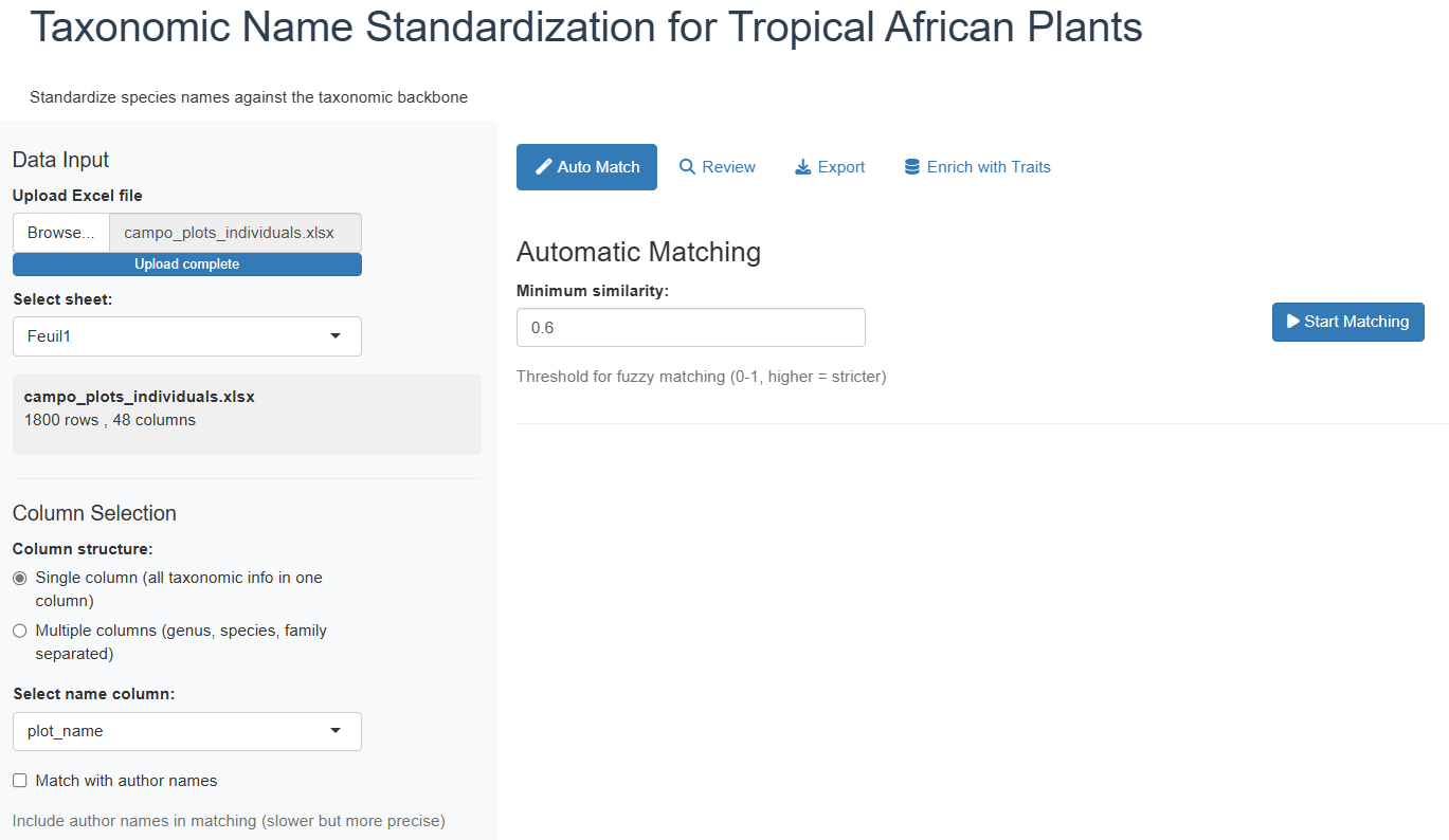 Interface de chargement des données